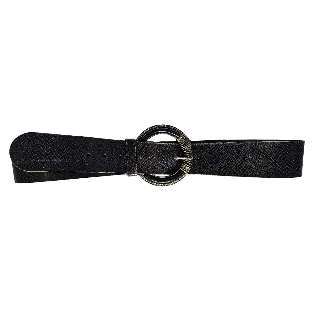 Chicos LeatherTextured Belt with Silver Rhinestone Buckle Bling - Picture 1 of 9